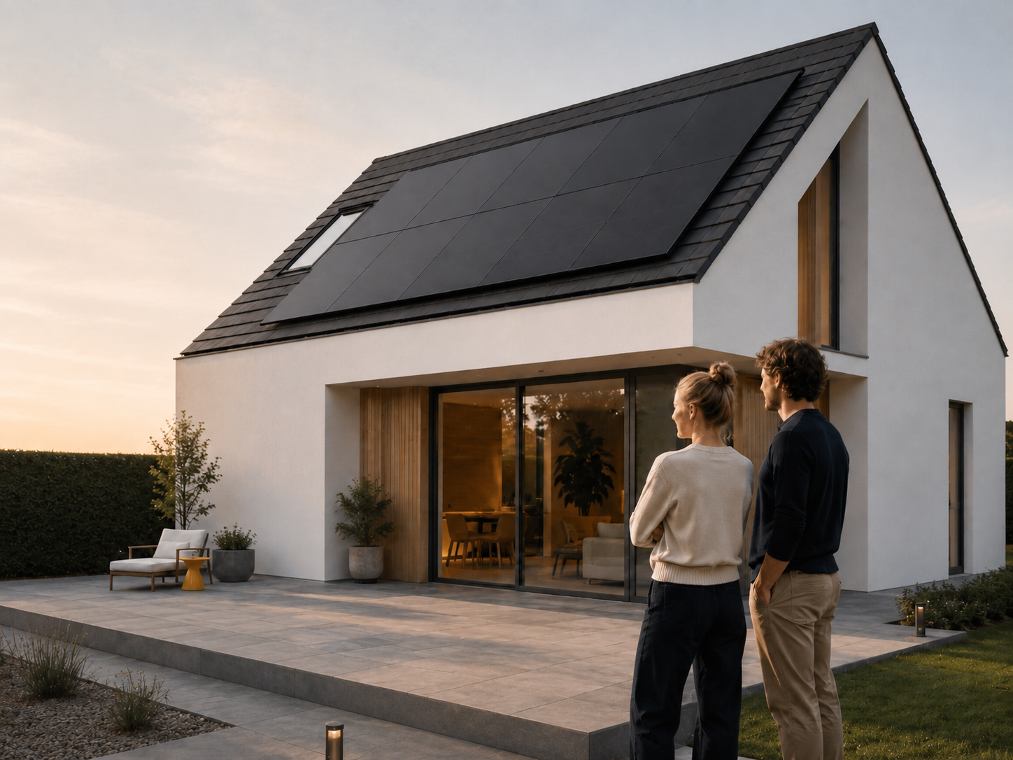 Afgewerkt dak met zwarte zonnepanelen op een moderne woning